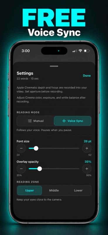 CineCue: Teleprompter app screen 6