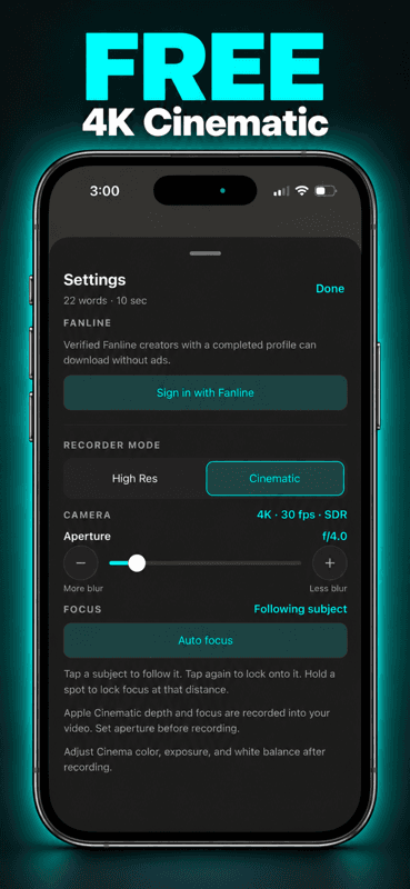 CineCue: Teleprompter app screen 7