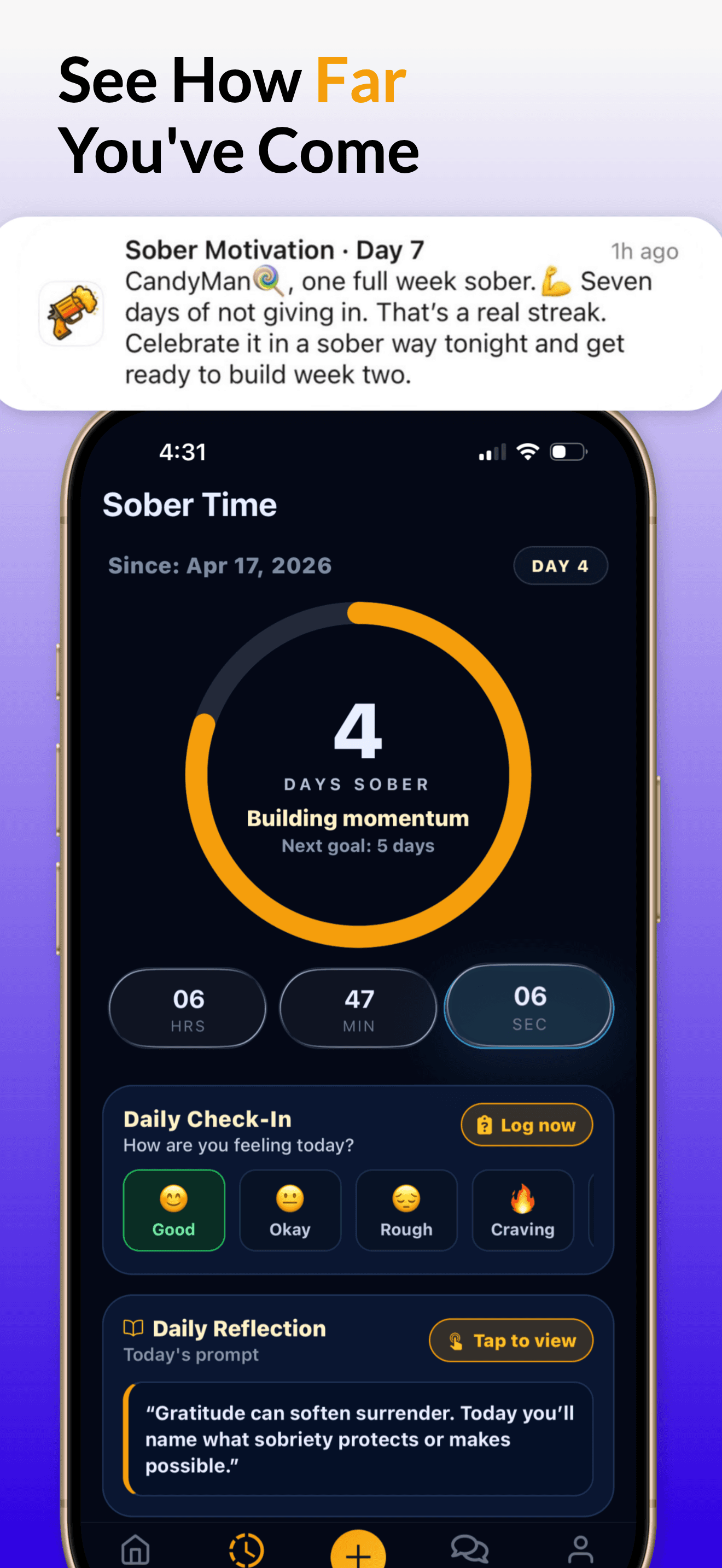 Sober Motivation app screen 2